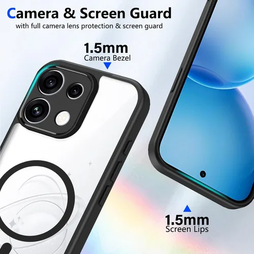 Vista 648 de Funda magnética transparente compatible con Xiaomi 17T, color negro 2 en 1 PC + TPU cubierta de teléfono a prueba de golpes, carcasa protectora