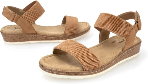Vista 5 de VJH confort Sandalias planas para mujer, puntera abierta, correa elástica en el tobillo, sandalias cómodas de cuña baja