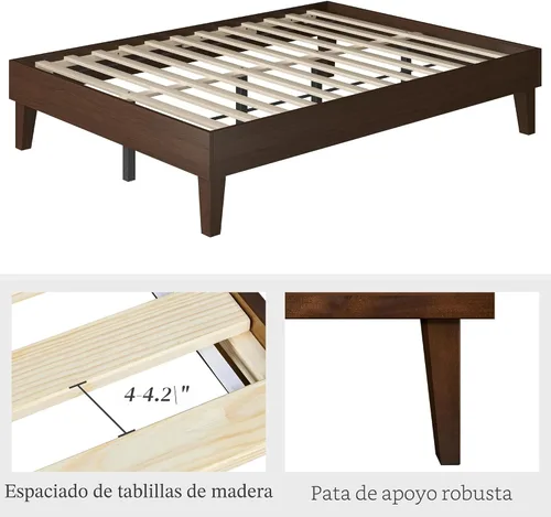 Vista 7 de Yaheetech Estructura de Cama Completa de Madera Sólida Natural con Plataforma con Soporte de Listones de Madera, Espacio de 12 Pulgadas Debajo
