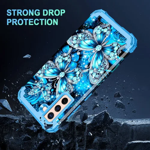 Vista 5 de Casetego Funda compatible con Galaxy S21 5G, tres capas, resistente, a prueba de golpes, protección completa, policarbonato duro y TPU suave