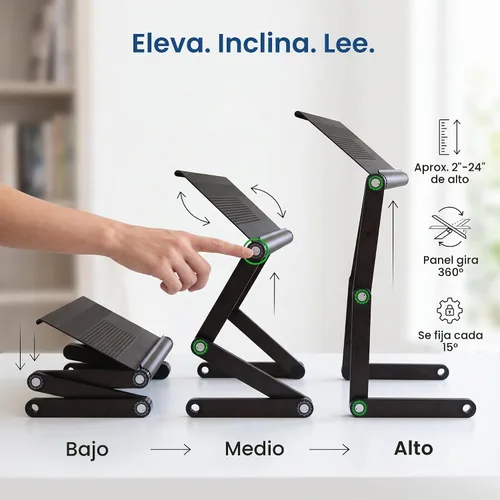 Vista 9 de Escritorio portátil y ajustable, ideal para libros. ergonómico. Color Plata