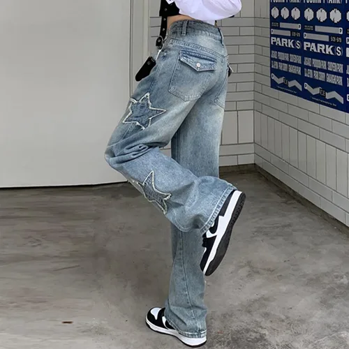 Vista 2 de Kisswow Y2k Emo Star Cargo Jeans para mujer lindos jeans para adolescentes