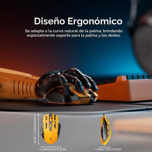 Vista 3 de Uineer Ratón con cable, ratón de computadora USB-A con 6 botones, ajustable Amarillo