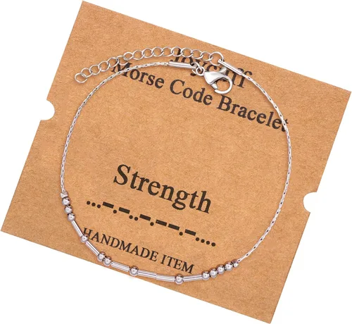Vista 142 de JoycuFF Pulseras inspiradoras de código morse para mujeres, cuentas de plata, joyería con mantra de motivación, regalos para ella