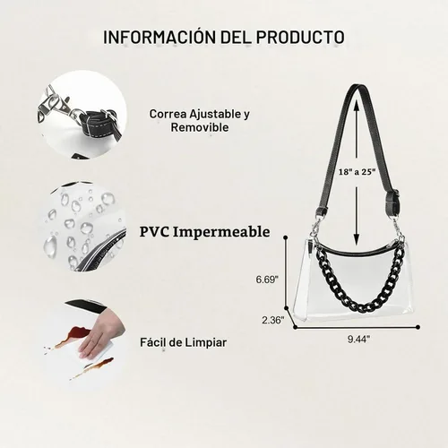 Vista 2 de Bolso transparente para eventos de estadio, bolso transparente Negro