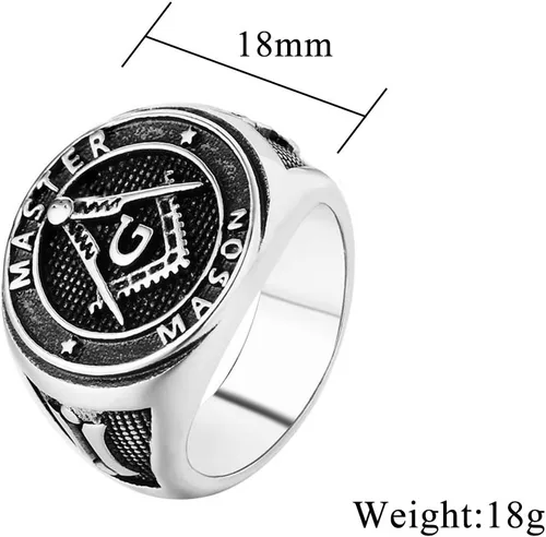 Vista 2 de EZSONA - Anillo de acero inoxidable para hombre, diseño de maestro masónico, chapado en oro plateado