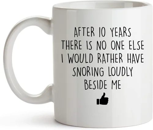 Vista 7 de YouNique Designs Taza de 10 aniversario de 11 onzas, divertida taza de café de 10 aniversario para él, taza de décimo aniversario de boda, taza