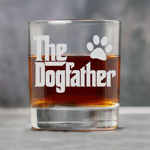 Vista 2 de The Dogfather - Vaso de whisky grabado, regalos del día del padre para perro, papá, vaso de bourbon grabado, regalos de bar para hombres, marido