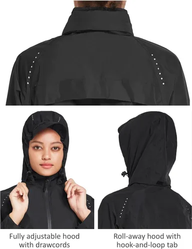 Vista 5 de BALEAF Chaquetas impermeables para mujer, cortavientos resistentes al viento, para correr, ligeras, reflectantes, plegables, con capucha