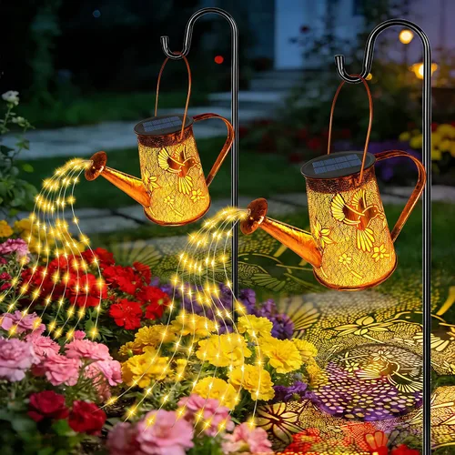 Vista 15 de YJFWAL Regadera solar con luces, regalos únicos para mamá, abuela, mujer, cumpleaños, impermeable, regalos de jardinería, regadera con luces
