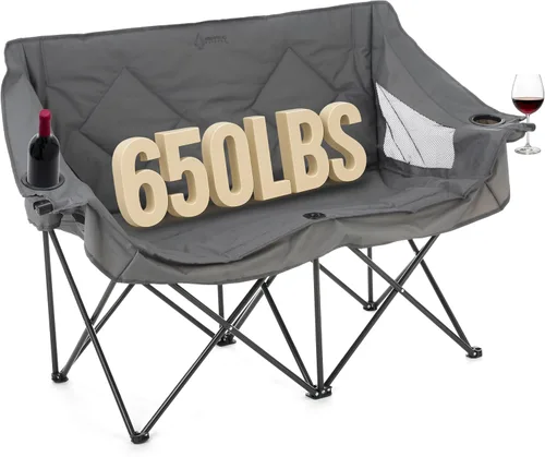 Vista 10 de ARROWHEAD OUTDOOR Silla de camping plegable portátil doble Duo con 2 tazas y soporte para copas de vino, bolsa de transporte, soporta hasta 650