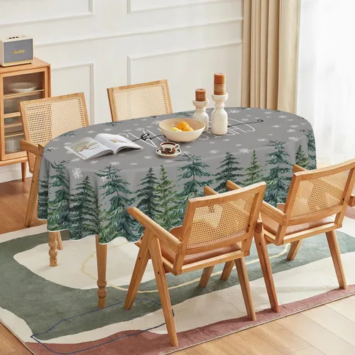 Vista 8 de Horaldaily Mantel de Navidad rectangular de 52 x 70 pulgadas con árboles de Beige