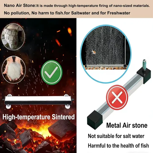 Vista 2 de Carefree Fish Acuario de 6/12 pulgadas de nanomateriales, tira de piedra de aire para pecera, piedra de burbujas para agua salada y agua dulce