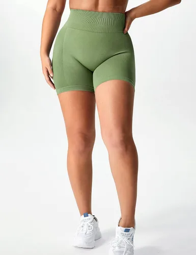 Vista 3 de YEOREO Pantalones cortos de entrenamiento sin costuras para mujer, cintura alta, intensifican correr, yoga, gimnasio, entrenamiento
