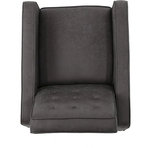 Vista 8 de GDFStudio Macedonia - Sillón reclinable de tela con respaldo copetudo, moderno Pizarra / Espresso oscuro