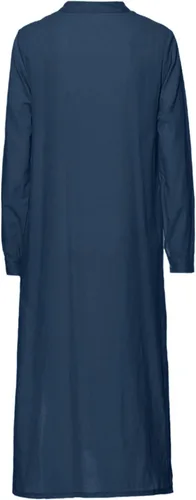 Vista 10 de Vestido de manga larga para mujer, casual, de algodón, lino, con botones, maxivestidos tipo caftán, blanco y azul