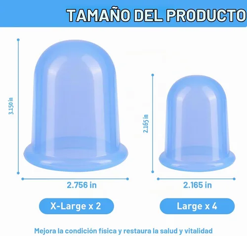 Vista 6 de Juego de terapia de ventosas de silicona (6 piezas), kit de ventosas para terapia de masaje Azul transparente