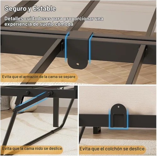 Vista 5 de Sofá cama individual con nido, moderno sofá cama individual, marco de cama de metal resistente con cabecera tapizada para sala de estar, dormitorio
