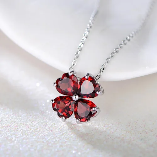 Vista 2 de Collar con colgante hecho a mano de plata de ley 925 con piedra natal colorida para mujer, trébol de cuatro hojas de la suerte, joyería de trébol