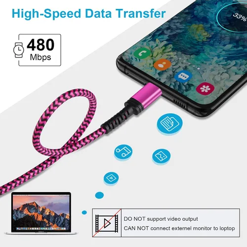Vista 5 de Cable Samsung S23 Ultra USB tipo C de carga rápida, [3 unidades, 10 pies] largo USB C a USB A, cable de teléfono Android, cable de carga C de carga