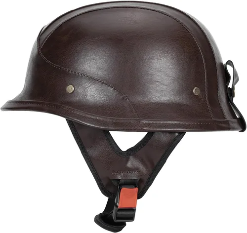 Vista 12 de Casco de motocicleta estilo alemán M35 hecho a mano de cuero retro 1/2 vintage casco de media cara para adultos, hombres y mujeres, aprobado por