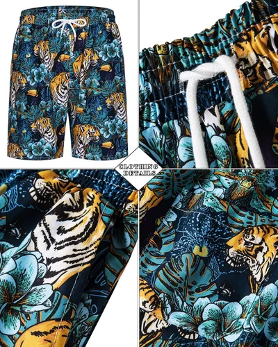 Vista 94 de TUNEVUSE Conjunto de camisas y pantalones cortos hawaianos para hombre, 2 piezas, trajes de playa con estampado de flores, traje tropical de verano
