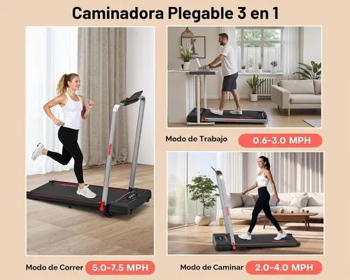 Vista 6 de Wenoker Caminadora para el hogar, almohadilla compacta con mango de seguridad, caminadora de escritorio con pantalla LED, caminar y correr