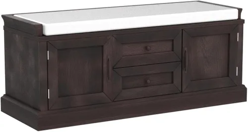 Vista 5 de Merax Banco de entrada clásico de madera con cajones y cojín de asiento para pasillo puerta delantera Espresso