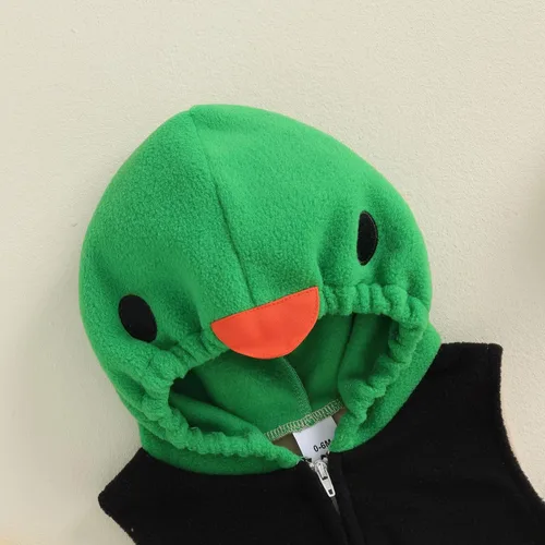 Vista 2 de Disfraz de Halloween para bebé, niño, niña, con capucha, sin mangas, overol con leggings, disfraz de Halloween Disfraz de pato verde