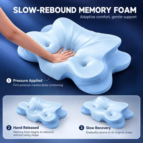 Vista 7 de Almohada cervical de espuma viscoelástica, alivio del dolor de Azul