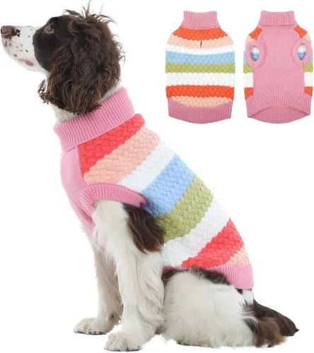 Vista 12 de Kuoser Suéter para perro, suéteres de Navidad para perros extra pequeños, suéter suave y cálido para perros, chaleco de punto trenzado colorido