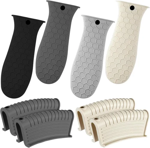 Vista 19 de Patelai Juego de 8 piezas de soportes para ollas de silicona, cubierta para mango de hierro fundido, resistente al calor, soportes para mango