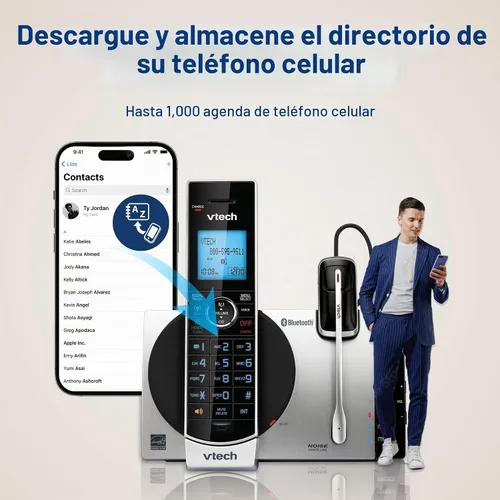 Vista 2 de VTech DS6771-3 DECT 6.0, teléfono inalámbrico desplegable con conexión a Cell, Siri y Google Now Access, plateado/negro, 2 teléfonos inalámbricos