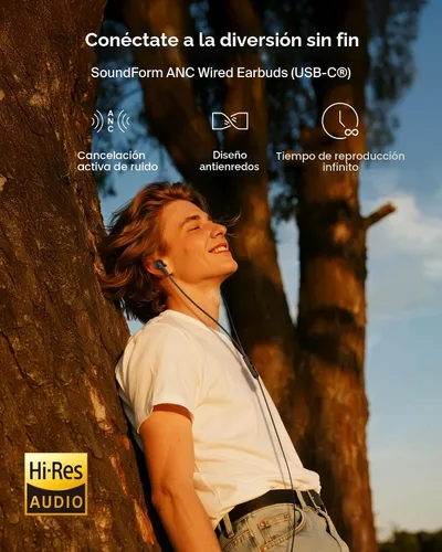 Vista 2 de Belkin SoundForm Active Auriculares con Cancelación Activa de Ruido Cableados con Conector USB C, Clasificación IPX5, Auriculares Intrauditivos