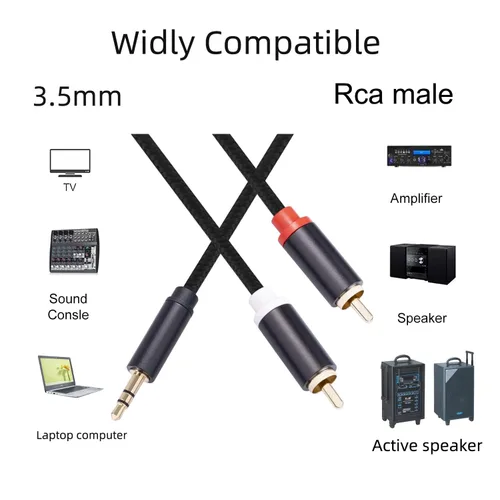 Vista 5 de Cable de 3.3 pies a RCA, chapado en oro, cable auxiliar estéreo de 1/8 macho a macho, adaptador divisor en Y para tabletas, altavoces, teléfonos
