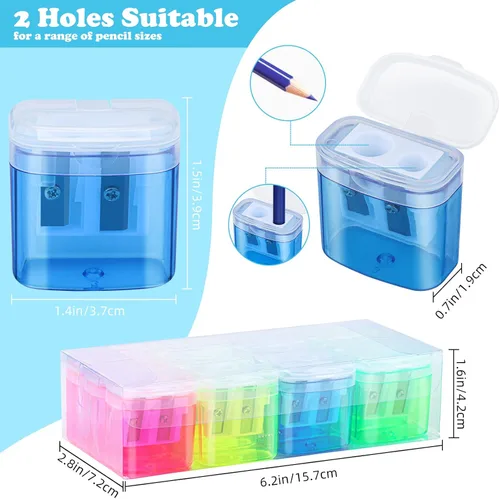 Vista 2 de 24 sacapuntas manuales de doble agujero con tapa, sacapuntas de colores portátiles para niños y adultos, escuela, oficina, hogar, viajes
