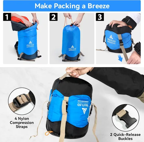 Vista 5 de Hikenture Saco de compresión para saco de dormir, saco de cosas mejorado de nylon resistente a desgarros, saco de compresión de 10L/14L/20L/30L
