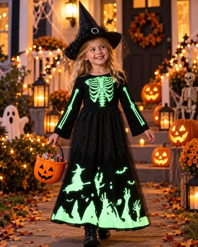 Vista 2 de Baluue Vestido de Halloween que brilla en la oscuridad, disfraz de bruja