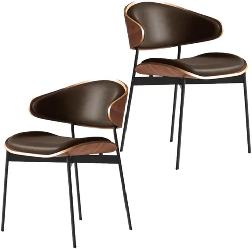 Vista 16 de YVYKFZD Juego de sillas de comedor de mediados de siglo, silla de comedor con respaldo curvado y patas de metal, sillas de cocina tapizadas de Negro