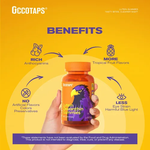 Vista 2 de Gomitas de vitaminas oculares de luteína y zeaxantina para la salud diaria de los ojos, 20 mg de luteína, sin azúcar, gomita de alta potencia