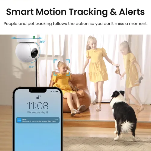 Vista 4 de aosu Cámara de seguridad 2K para interiores, monitor de bebé, cámara para mascotas de 360 grados para seguridad en el hogar con enrutador Wi-Fi