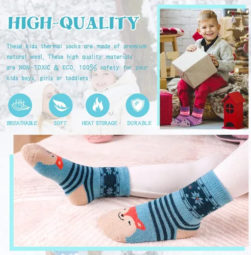 Vista 5 de Eocom - Medias de invierno cálidos de lana para niños y niñas, 6 pares
