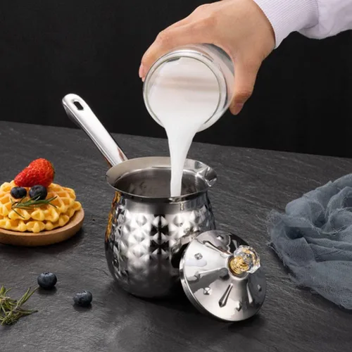 Vista 8 de CALLARON Calentador de cafetera turca de acero inoxidable con leche árabe Cezve Ibrik cafetera de 6.8 fl oz expreso decantador caldera con boquilla