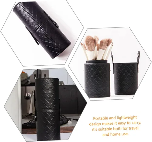 Vista 8 de PartyKindom Portable Makeup Brush Organizer Capacity Pu Brush Bucket for Cosmetics Storage Stylish Pattern Makeup Tool Holder for Travel and Home Use