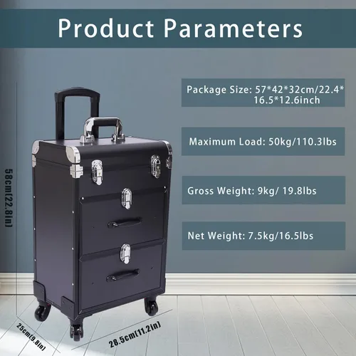 Vista 4 de Caja de almacenamiento de la carretilla del viaje del cosmético del caso del maquillaje del, Negro -, Moderno