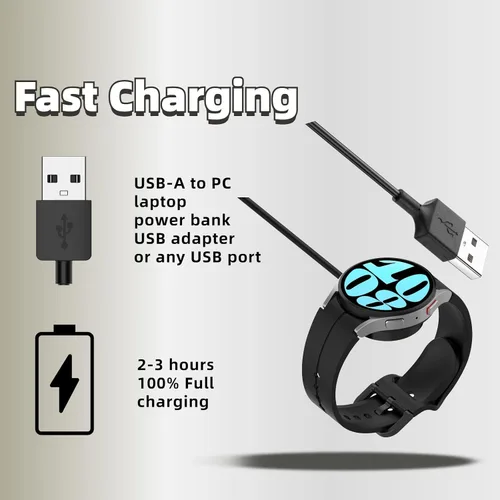 Vista 5 de Cargador compatible con Samsung Galaxy Watch 6/6 Classic/5/5 Pro, Galaxy Watch 4/3/Active 2/Active, cable de carga USB-C de repuesto de 3.3 pies/3.3