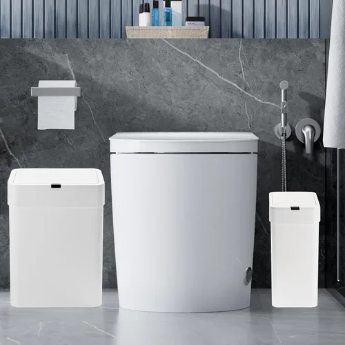 Vista 7 de SYNCVIBE Paquete de 2 cubetas de basura para baño con tapa - 2.5 galones y 4 galones con sensor de movimiento, basurero inteligente, papelera