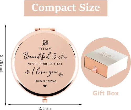 Vista 2 de Regalos para hermanas, regalos para mujeres, espejo de amistad inspirador con cita grabada, cumpleaños, día de San Valentín, graduación, Acción