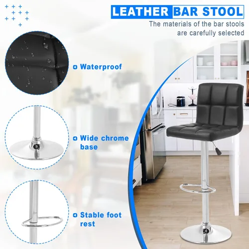 Vista 5 de Silla de bar, taburete giratorio ajustable de piel sintética, silla de comedor giratoria hidráulica con reposabrazos, sillas modernas de altura