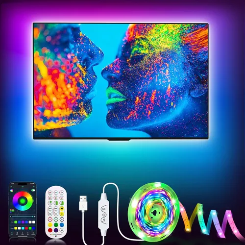 Vista 12 de Daymeet - Luces LED para TV, retroiluminación LED de 13.1 pies para TV de 40-65 pulgadas, tira de luz LED USB RGB, luces con cambio